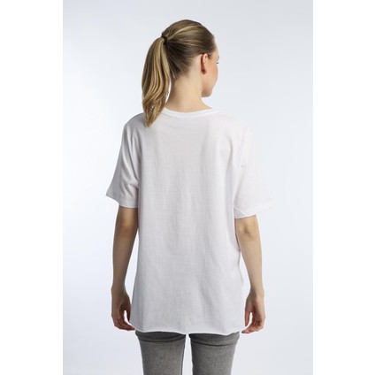 Kadın Bisiklet Yaka Kelebek Baskılı Oversize Tişört Beyaz fırsatları