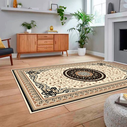 Dijital Baskılı Kaymaz Taban Yıkanabilir Klasik Desen Yolluk Salon Halısı, V-Klasik-18-Siyah, fiyatları