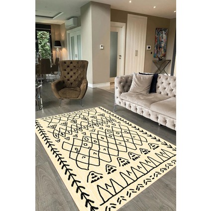 Dijital Baskılı Kaymaz Taban Yıkanabilir Iskandinav Yolluk Salon Halısı, N-Iskandinav-19-Krem,