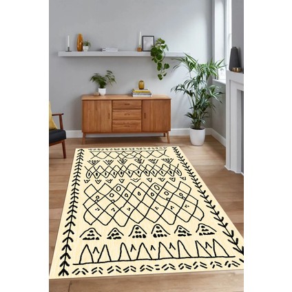 Dijital Baskılı Kaymaz Taban Yıkanabilir Iskandinav Yolluk Salon Halısı, N-Iskandinav-19-Krem, fiyatları