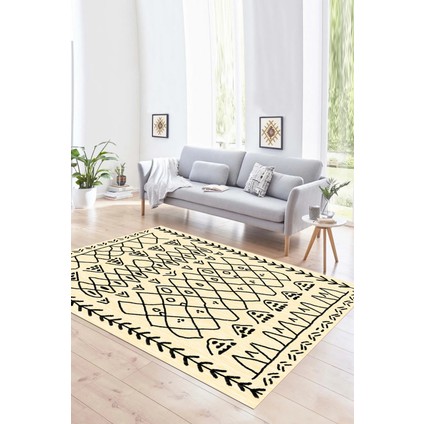 Dijital Baskılı Kaymaz Taban Yıkanabilir Iskandinav Yolluk Salon Halısı, N-Iskandinav-19-Krem, modelleri