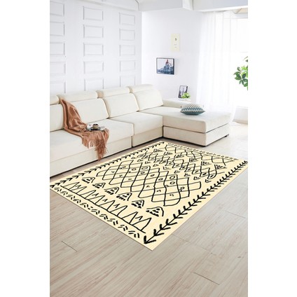 Dijital Baskılı Kaymaz Taban Yıkanabilir Iskandinav Yolluk Salon Halısı, N-Iskandinav-19-Krem, fırsatları