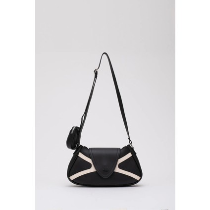Shaka Siyah/krem SHK96 Suni Deri Tek Bölmeli Cüzdanlı Kol ve Omuz Çantası U:18 E:32 G:8 cm