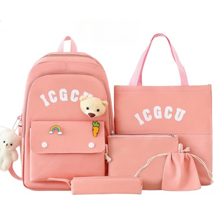 Sevimli Kız Sırt Çantası - Büyük Kapasiteli ve Güzel Görünüm - Beş Parçalı Okul Çantası Seti (Yurt Dışından)