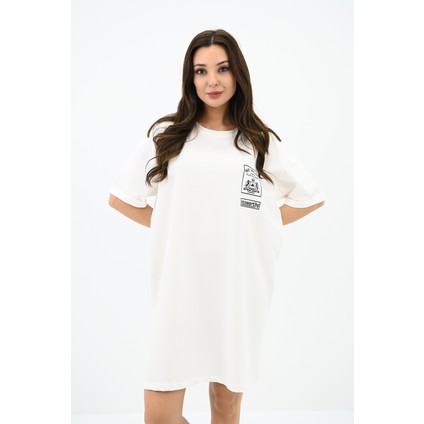 Kadın Baskılı Oversize T-Shirt Elbise 5218-24