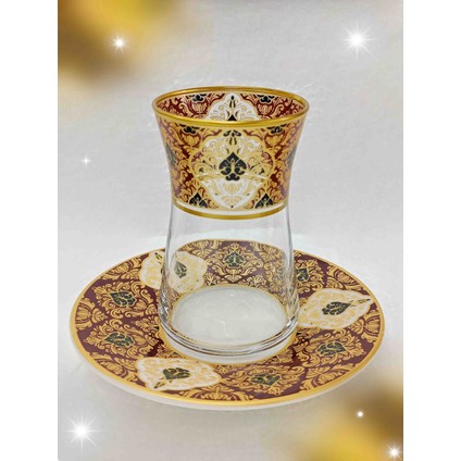 Heybeli Altın Bordo Desen Model 6 Kişilik Çay Seti fiyatları