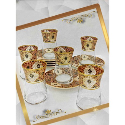 Heybeli Altın Bordo Desen Model 6 Kişilik Çay Seti modelleri