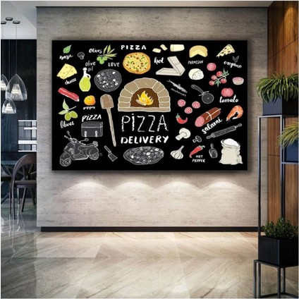 Pizza Menü Peynir Domates Parmesan Mutfak Restoran Cafe Lokanta Kanvas Tablo