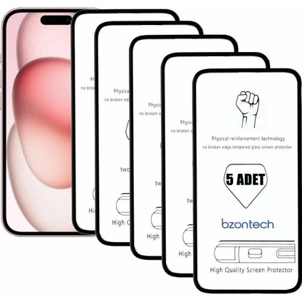 Apple iPhone 15 ile Uyumlu Ekran Koruyucu Tam Kaplayan 5li Set
