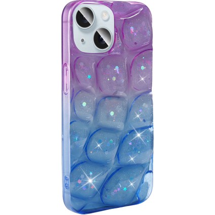 Bulut E-Ticaret Apple iPhone 15 Uyumlu Blt Kılıf Simli 3D Desenli Zore Hacar Kapak-Mor-Mavi