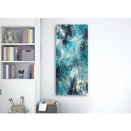 Modern Soyut Turkuaz Mermer Desenli Saatli Sanat Temalı 50X110 cm Cam Tablo DSUS0024
