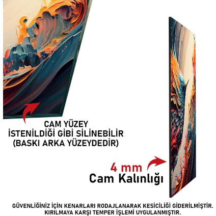 Modern Soyut Turkuaz Mermer Desenli Saatli Sanat Temalı 50X110 cm Cam Tablo DSUS0024