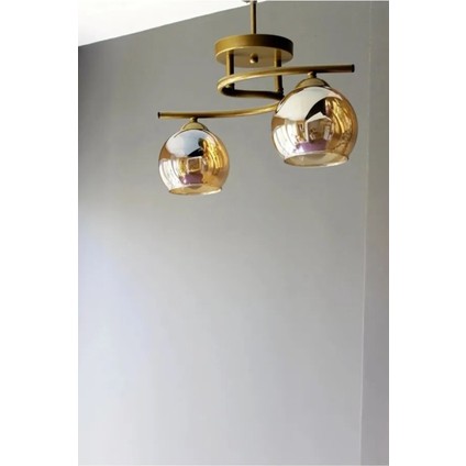 Fuji Modern Dekoratif Salon Mutfak Yatak Odası Eskitme Renk Bal Camlı 2 Li Avize