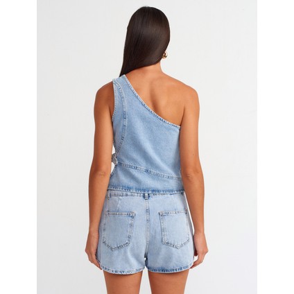 71680 Yanı Tokalı Denim Şort Etek-Mavi fiyatları