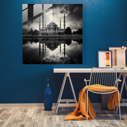 Sofistike Cam Baskı - Zamansız Sultanahmet Camii Cam Duvar Sanatı, 30X30