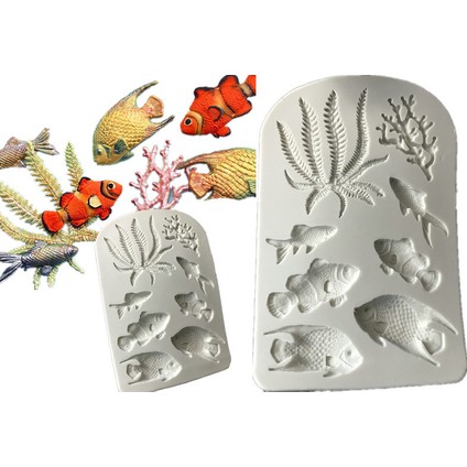 Stili Temizle Balık Deniz Yosunu Deniz Mercanı Dantel Şekilli Silikon Kalıp Fondan Çikolata Epoksi Şekerleme Kalıp Pastacılık Cupcake Dekorasyon Mutfak (Yurt Dışından)
