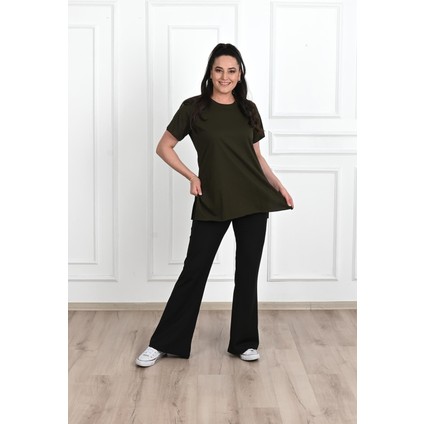 Kadın Bisiklet Yaka Yırtmaç Detaylı Büyük Beden Tshirt 9633-22 modelleri