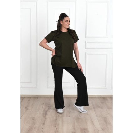 Kadın Bisiklet Yaka Yırtmaç Detaylı Büyük Beden Tshirt 9633-22 fırsatları