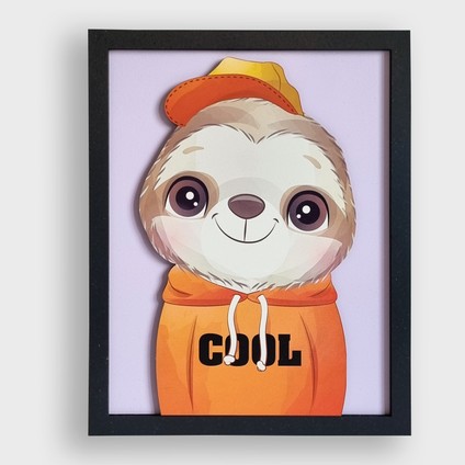 Panda, Maymun, Sloth 3'Lü Set | 3 Boyutlu, Çerçeveli, Ahşap, Bebek Odası Tablo Seti | Baskı & El Boyaması modelleri