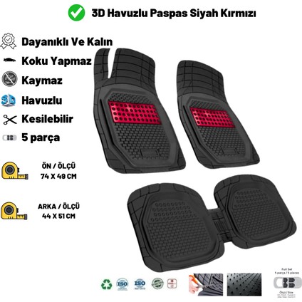Ford Tourneo Connect 2013 1/n Kaymaz Taban 3D Havuzlu Paspas Siyah Kırmızı fiyatları