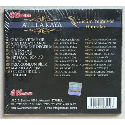 Ati Müzik Atilla Kaya Hatıralar Gücüm Yetmiyor CD (Jelatininde Sıfır Cd)