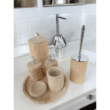 Sarı Traverten Klasik Model 7 Parça Gümüş Renk Japon Gülü Aksesuarlı Banyo Seti modelleri