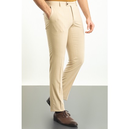 Ekoseli Bej Rengi Slim Fit Klasik Erkek Pantolon