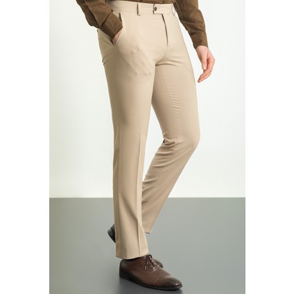 Düz Bej Rengi Slim Fit Klasik Erkek Pantolon