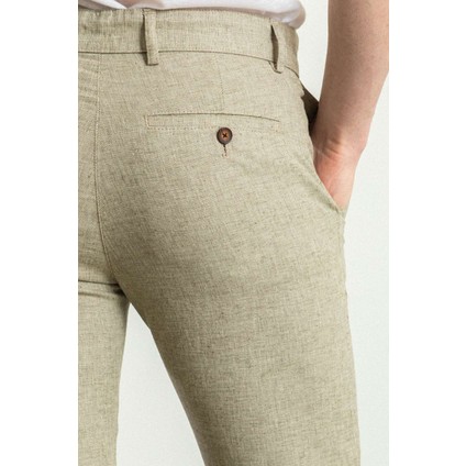 Desenli Haki Rengi Super Slim Fit Keten Erkek Pantolon