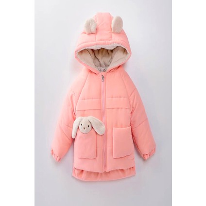 Yeni Sevimli Oyuncak Baby Tavşanlı-Içi Kürklü Soft Kumaş Cepli Kapüşonlu Çocuk Kışlık Mont-Kaban