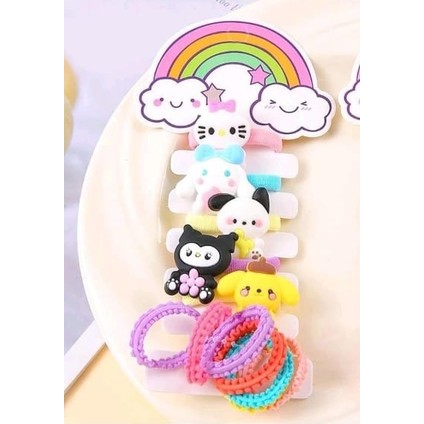 Efna Store Sevimli Mini Kuromi Hello Kitty Figürlü Düz Lastik Tırtıklı Karışık Çocuk Tokası