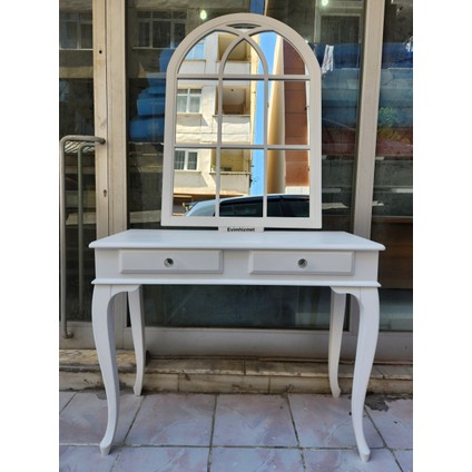 120 cm Çekmeceli Beyaz Dresuar & Ayna Takımı