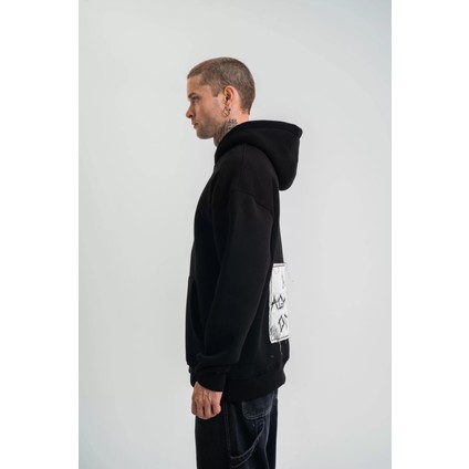 Unisex Kapşonlu Uzun Kol Patchli Nakışlı Sweatshirt - Siyah indirimleri