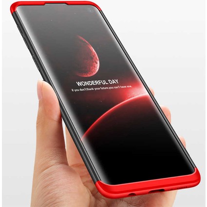 - Samsung Galaxy S10E - Kılıf Parmak izi Yapmayan 3 Parça Ays Kapak - Siyah-Mavi - T8014 modelleri