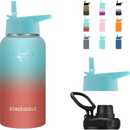 Çocuk Yalıtımlı Vakumlu Su Şişesi Hasır Kapaklı Paslanmaz Çelik Su Şişesi Erkekler ve Kızlar Için Sızdırmaz Hafif Çevre Dostu (550ML) (Yurt Dışından)