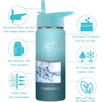 Çocuk Yalıtımlı Vakumlu Su Şişesi Hasır Kapaklı Paslanmaz Çelik Su Şişesi Erkekler ve Kızlar Için Sızdırmaz Hafif Çevre Dostu (550ML) (Yurt Dışından) fırsatları