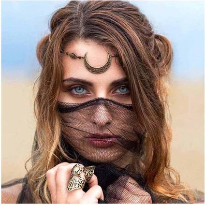 Bohemian Crescent Head Chain Vintage Black, Headband Chain Water, Headdress Witch Forehead Chain (Yurt Dışından) modelleri