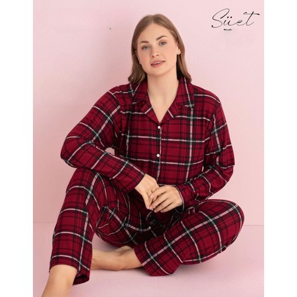 Kadın Büyük Beden Gömlek Yaka Süet Uzun Kol Pijama Takımı 5270- 1 Adet