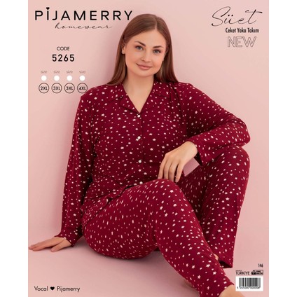 Kadın Büyük Beden Gömlek Yaka Süet Uzun Kol Pijama Takımı 5265- 1 Adet fiyatları