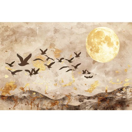 Dekoratif Kuşlar ve Ay Kanvas Tablo