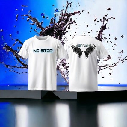 Özel No Stop Kanat Tasarımlı Hem Ön Hem Arka Baskılı Handmade Exclusıve Beyaz T-Shirt Tişört
