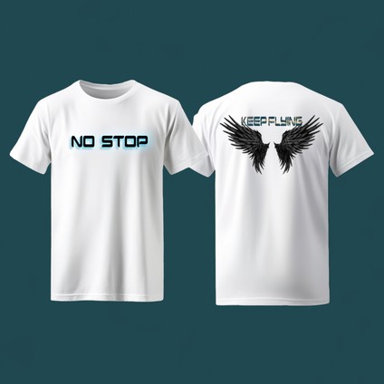 Özel No Stop Kanat Tasarımlı Hem Ön Hem Arka Baskılı Handmade Exclusıve Beyaz T-Shirt Tişört modelleri