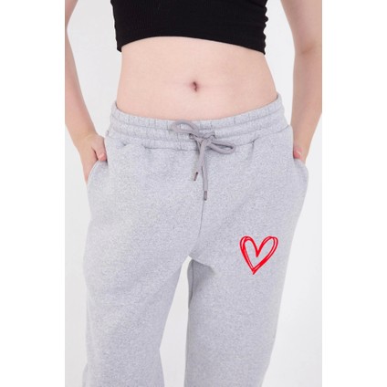 Oversize Boru Paça Baskılı Eşofman Pantolon - Gri modelleri