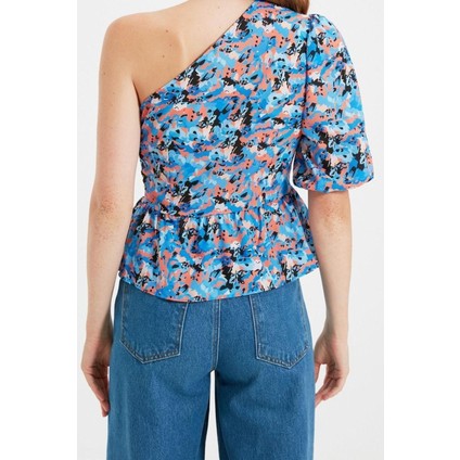 Moda Devrik Yaka Dokuma Regular Çiçekli Desen Casual Günlük Regular Kısa Kol Bluz indirimleri