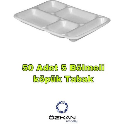 Özkan Ambalaj Temizlik 5 Gözlü Tabldot Köpük Tabak - Plastik Çatal - Plastik Kaşık - Karton Bardak 50 Li Eko Set