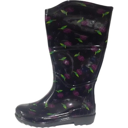 Kadın Siyah Mor Laleli Bahçe Yağmur Çizmesi EMK2036-97 fiyatları