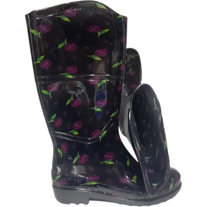 Kadın Siyah Mor Laleli Bahçe Yağmur Çizmesi EMK2036-97 modelleri