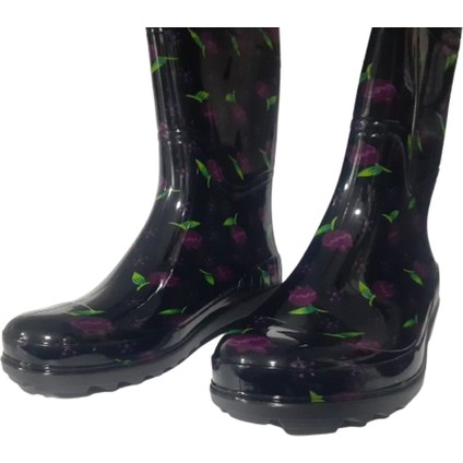 Kadın Siyah Mor Laleli Bahçe Yağmur Çizmesi EMK2036-97 fırsatları