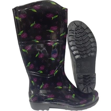 Kadın Siyah Mor Laleli Bahçe Yağmur Çizmesi EMK2036-97 indirimleri