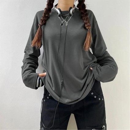 Düz Siyah İNCE KUMAŞ Oversize Unisex Uzun Kollu